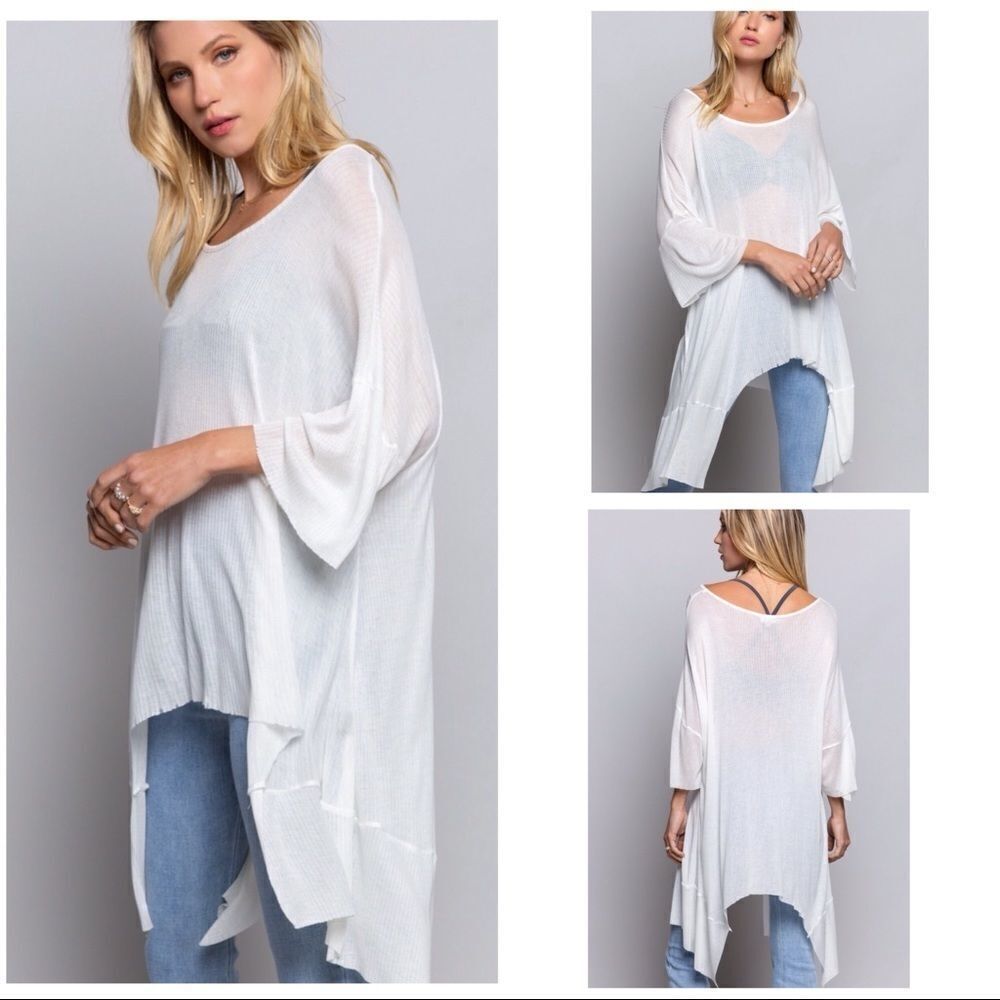 𝅺OFF White Asymmetrical Knit Top  Shark-bite Hem